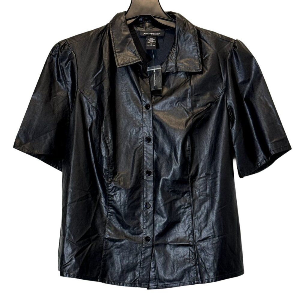 Women's Black Faux Leather Shirt Size 10